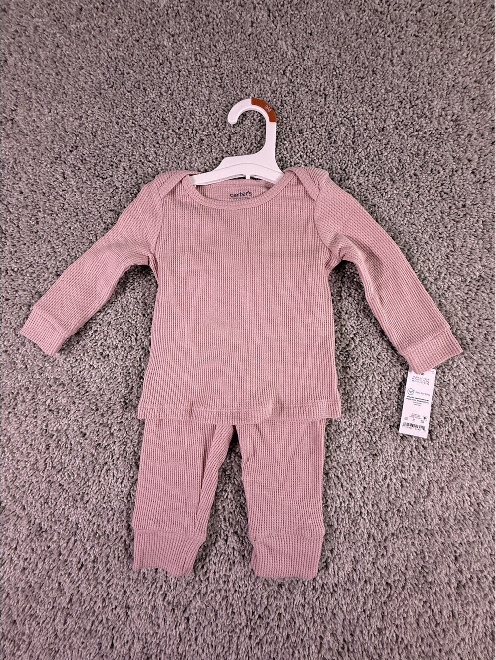 NWT Carter's Just One You 9 Months Pink Waffle Knit Thermal Pajama Set 2pc Snug